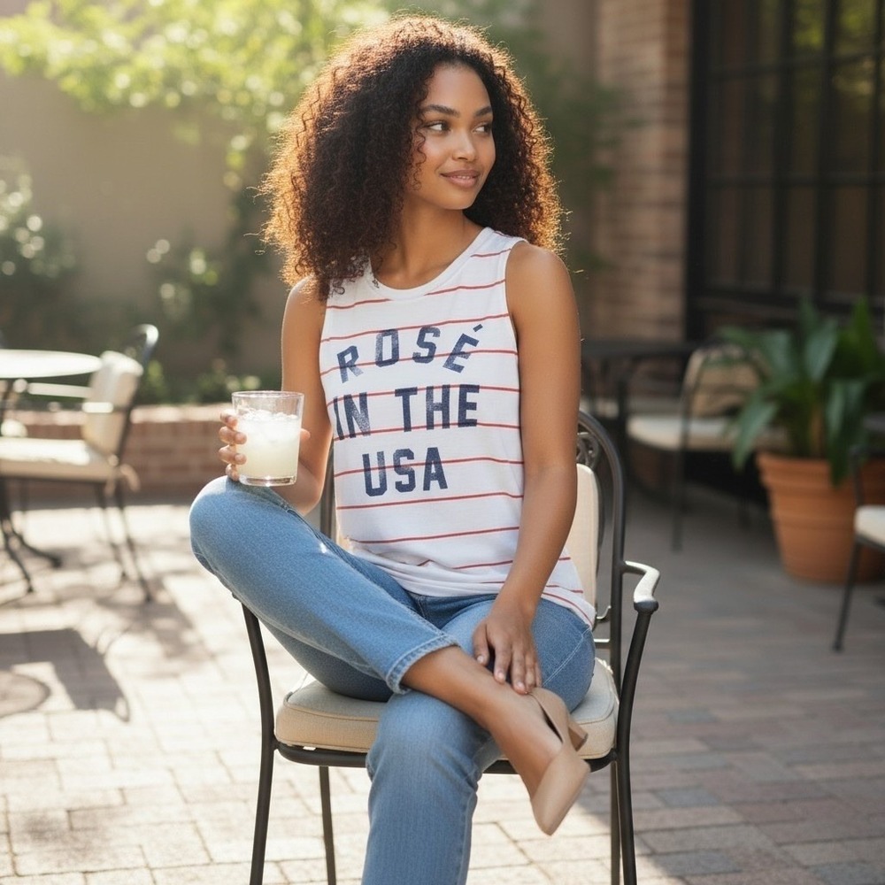 Grayson Threads Rose In The USA Tank Top Womens XS Patriotic Red White Blue Wine